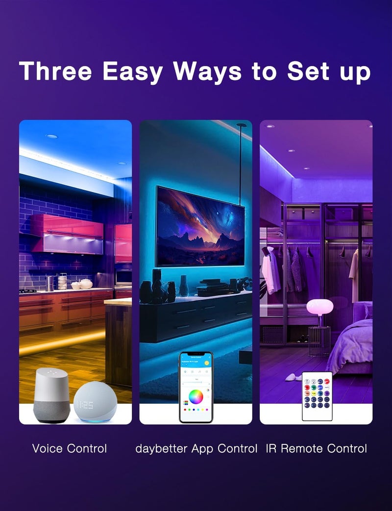 DAYBETTER Smart WiFi Led Strip Lights App Controlled Compatible with Alexa and Google Assistant Timer Schedule RGB Strip Color Changing Décor for Bedroom Party Kitchen 50ft - Image 4